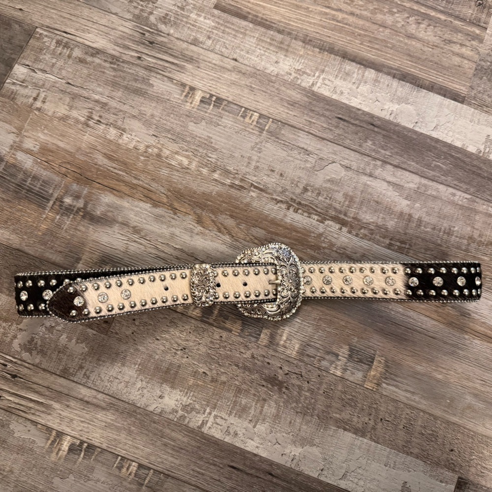 Nocona Genuine Leather Rhinestone Studded Cowhide Western Belt L